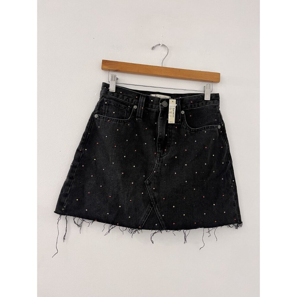 New Madewell Black women's‎ Rigid Denim A-Line Denim Mini Skirt Size 25 Academia